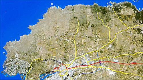 Mapa de carreteras costa norte de Ciudadela para el circuito de cala Morell y la playa de Algaiarens en La Vall 