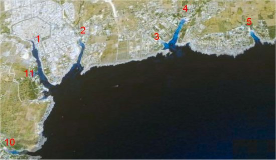 Mapa de la zona sur de Ciutadella area de las playas de poniente y las urbanizaciones turisticas del sur Calan Bosch y Son Xoriguer